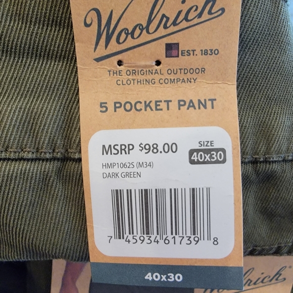 Woolrich Stretch Fit 5 Pocket Straight Fit Pant Mens DARK GREEN MSRP $98 - Picture 5 of 13